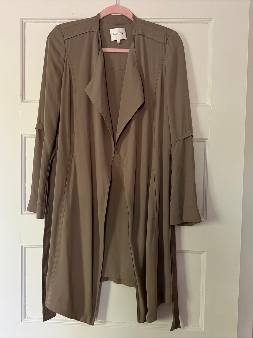 Babaton Aritzia Quincey Trench Coat XS Taupe Beige Belted Duster